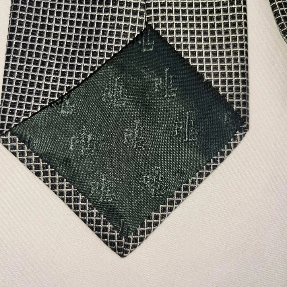 Ralph Lauren Silk Tie Mens Black White Grid Pattern Hand Finished USA - Picture 7 of 7
